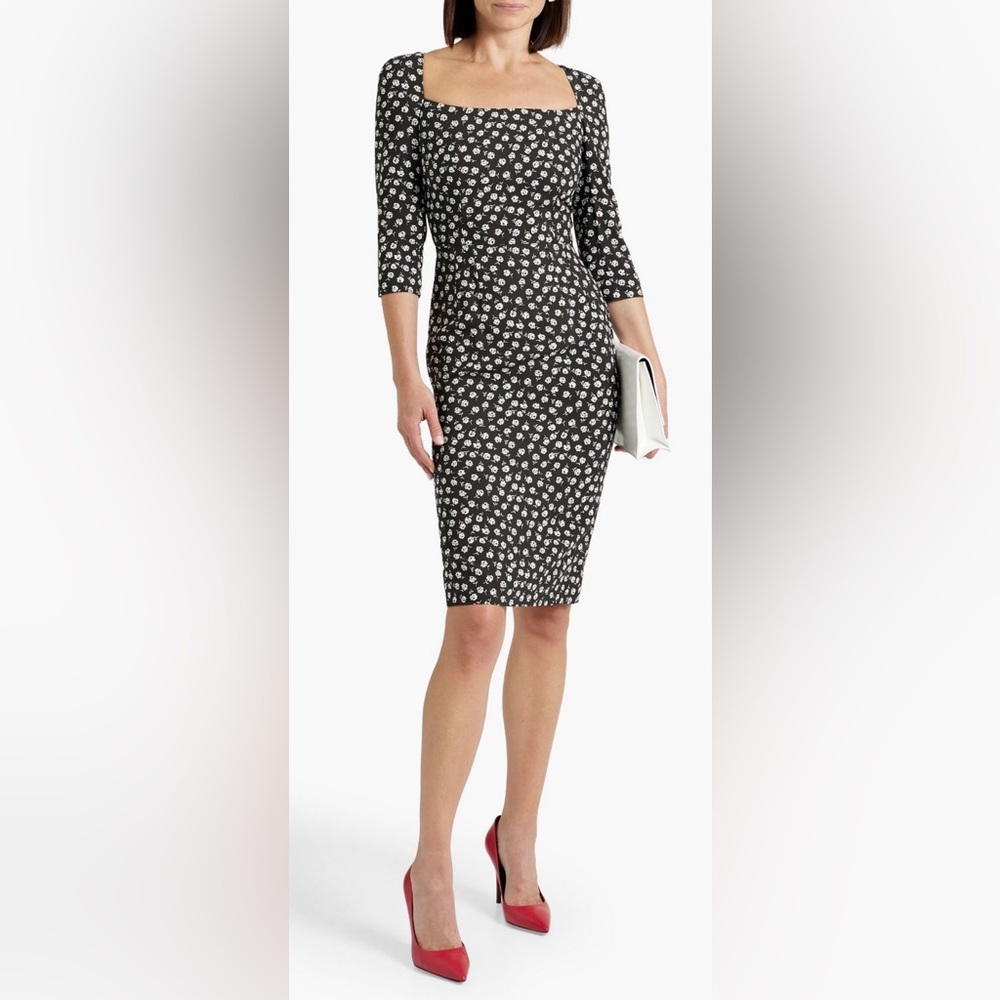 NWT DOLCE GABBANA ROSE FLORAL DAISY FLOWER PRINT MIDI DRESS BLACK WHITE 38 SMALL